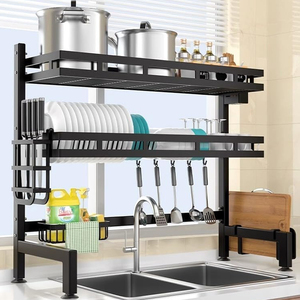 ชั้นวางจานโลหะสำหรับครัว วางเหนืออ่างล้างจาน สแตนเลส 2 ชั้น อุปกรณ์ครัว ชั้นวางจาน - Product Image 1