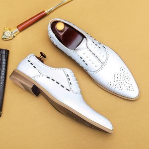 Zapatos de Hombre de Cuero Genuino Blanco, Zapatos Formales de Negocios de Piel de Vacuno de Primera Calidad, con Cordones Oxford, Ligeros, Transpirables, con Suela de Goma - Product Image 4