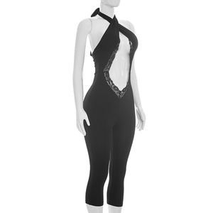 Viviblook C26JP232 Combinaison décontractée pour femme, nouvelle combinaison sexy sans manches, couleur unie, bretelles halter, combinaison une pièce - Product Image 2