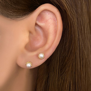 Boucles d'oreilles minimalistes pour femmes, plaquées or 18 carats, tendance coréenne, avec perles - Product Image 6