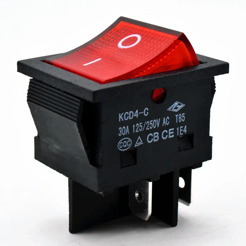 China Kcd4 Switch Kcd4-C 30A 125/250V AC T85 Rocker Switch Red CQC TUV CB CE 1E4 4 Pin Switch
