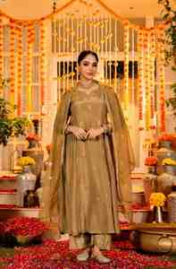 Conjunto de Kurta y Pantalón de Seda Chanderi con Dupatta para Mujer, Estilo Étnico para Fiestas, Ropa Tradicional de Secado Rápido para Todas las Temporadas, Marca Aara Fashion - Product Image 3
