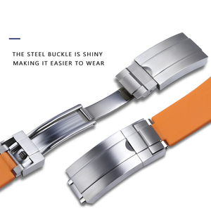 Correa de reloj de caucho natural naranja de 21 mm con interfaz curva y hebilla plegable, especial para Explorer II - Product Image 5