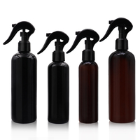 Bouteille pulvérisateur rechargeable en PET de 2oz, 4oz, 8oz, 10oz, 16oz (100ml, 200ml) avec pompe à gâchette pour cosmétiques, toner et lotion, ambre/noir