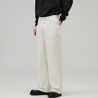 Jean décontracté pour homme, coupe droite ample, taille mi-haute, denim délavé moyen, couleur unie, haut de gamme, collection automne