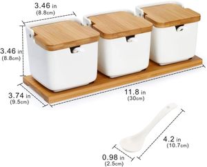 Bocaux de rangement pour épices en céramique hermétiques et écologiques avec couvercle en bambou et cuillère, capacité de 250 ml, compatibles lave-vaisselle/micro-ondes, pour café et thé - Product Image 2