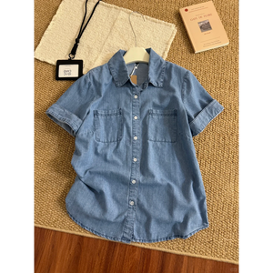 Chemisier en jean court pour <span class=keywords><strong>femme</strong></span>, nouvelle collection été 2026, style vintage, manches courtes, décontracté, chic - Product Image 1