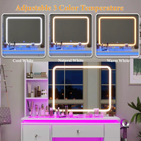 Vente en gros de coiffeuse blanche en MDF pour le maquillage avec miroir LED, 4 tiroirs et étagères de rangement
