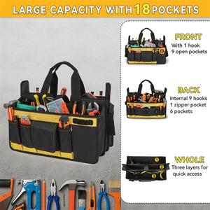 Bolsa de Herramientas Resistente de Oxford 1680D y PVC, con Parte Superior Abierta y 18 Bolsillos, para Electricistas y Carpinteros, BSCI OEM - Product Image 5
