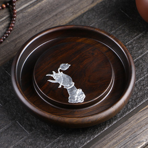 Ebony Solid Wood Teapot Stand With Tin Decoration Heat Resisting Traditional Chinese Style <b>Tea</b> <b>Set</b> Accessory - Product Image 1