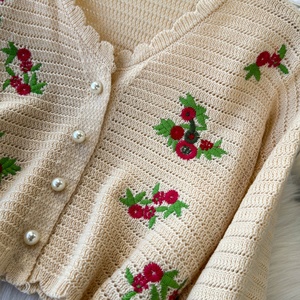 <span class=keywords><strong>Pull</strong></span> court en tricot pour <span class=keywords><strong>femme</strong></span> brodé de fleurs, tendance automne/hiver - Product Image 4