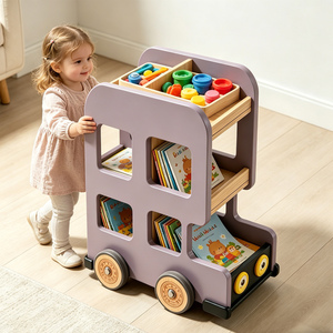 Librería <span class=keywords><strong>Infantil</strong></span> de Madera <span class=keywords><strong>con</strong></span> <span class=keywords><strong>Ruedas</strong></span>, Librería Móvil <span class=keywords><strong>con</strong></span> Forma de Coche para Niños, OEM - Product Image 2
