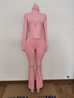 Ensemble deux pièces décontracté pour femme, avec haut à capuche zippé à manches longues et pantalon moulant brodé de couleur unie, style survêtement