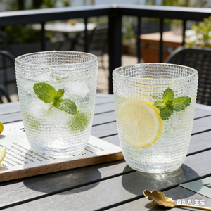 Juego <span class=keywords><strong>de</strong></span> Vasos <span class=keywords><strong>de</strong></span> Vidrio Texturizado <span class=keywords><strong>de</strong></span> 300 ml - Vasos Transparentes para Agua, Jugo, Café, Cócteles - Vasos Apilables <span class=keywords><strong>de</strong></span> Estilo Vintage - Product Image 1