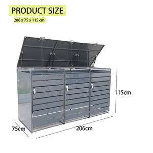 Poubelle en métal et acier de 206x75x115 <span class=keywords><strong>cm</strong></span>, facile à assembler, triple poubelle de jardin d'extérieur, poubelle à roulettes, remise pour l'extérieur, style naturel - Product Image 2