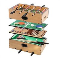 Jeu de table multifonctionnel 5-en-1 en bois : billard, football de table, tennis de table, échecs, dames – Interaction parent-enfant, deux joueurs