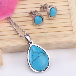 ชุดเครื่องประดับดูไบ ทองคำแท้ 18k ดีไซน์หรูหรา รูปทรงหยดน้ำ ประดับด้วยหินบลูไพน์ สแตนเลสสตีล ชุดเครื่องประดับสำหรับสุภาพสตรี - Product Image 2