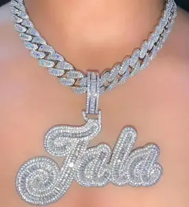 Hip Hop Iced Out Custom Letter Jewelry Cuban Link Chain Bling Diamond CZ Custom Nameplate Letter Necklace Men and Women jewelry