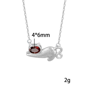 Collar con Colgante de Gato Adorable en Plata de Ley 925, con Incrustaciones de Piedra Natural Ovalada de 4*6mm, Joyería Fina para Chicas - Product Image 6