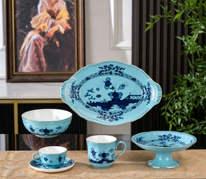 Premium Light Blue Ceramic Tableware <b>Set</b>, Oriental Floral Pattern Porcelain <b>Dinnerware</b> with Gold Rim, Exquisite Tea Cup - Product Image 1