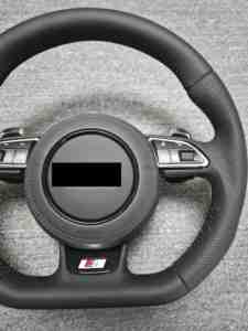 Ensamblaje de Campaña de Volante con Base Plana de Cuero Totalmente Perforado para <span class=keywords><strong>Audi</strong></span> A3 A4 A5 A6 A7 Q3 Q5 Q7 - Product Image 5