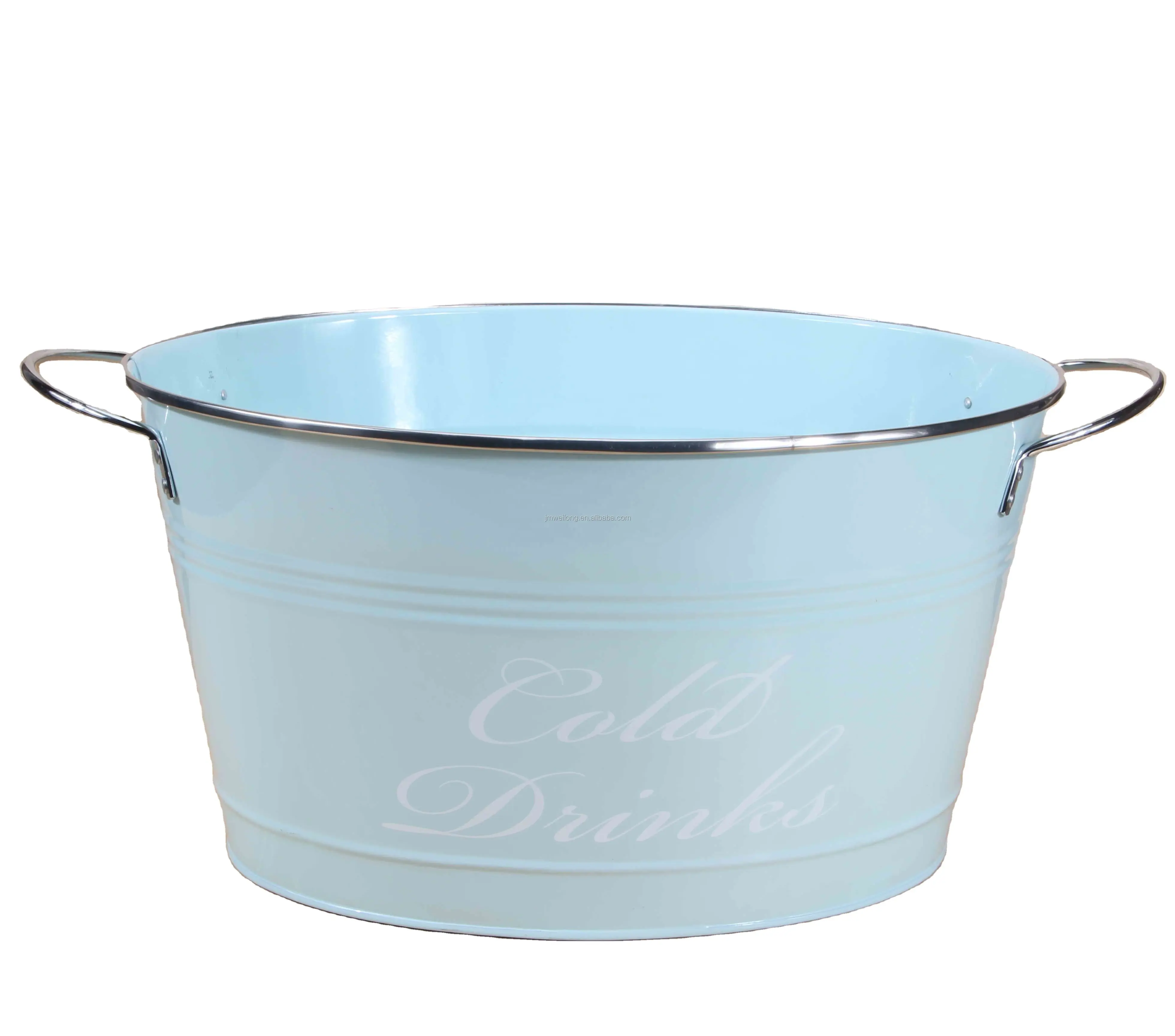 Light blue large oval ice bucket galvanized metal beer beverage tub