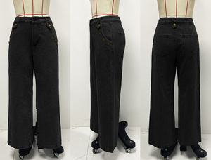 Canal 2024 moda senza maniche gilet in Denim <span class=keywords><strong>con</strong></span> <span class=keywords><strong>bottoni</strong></span> e Jeans a gamba larga, Set di <span class=keywords><strong>pantaloni</strong></span> in Denim da donna 2 pezzi - Product Image 3