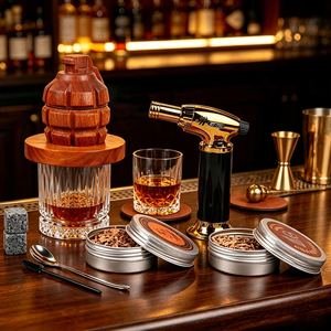 Set de Regalo de Lujo para Whisky: Ahumador con Forma de <span class=keywords><strong>Granada</strong></span>, Cabezal de Madera con Antorcha, Virutas de Madera y Piedras de Whisky para Beber - Product Image 2