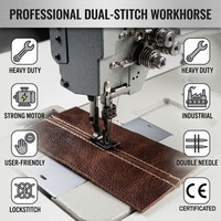 Machine à coudre industrielle à double aiguille à lit plat, certifiée CE, moteur puissant, grand crochet, prix abordable, pour le cuir