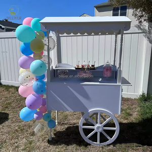 Decoración para fiesta de boda, barra de postres, carrito de dulces con flores, soporte de exhibición de globos, carrito de algodón de PVC blanco con rueda - Product Image 5