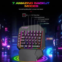 T-Wolf T19 40 Tombol Keyboard Gaming Satu Tangan USB Berkabel RGB Backlight Membran Mini Keyboard untuk PC Laptop Game