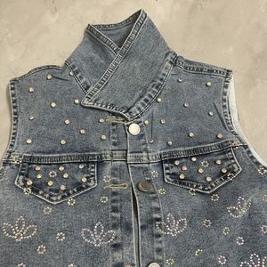 Conjunto de <span class=keywords><strong>Vaquero</strong></span> para Adolescentes, <span class=keywords><strong>Chaleco</strong></span> Calado con Cuentas + Pantalones Anchos, Conjunto de Dos Piezas a la Moda para Niñas - Product Image 3
