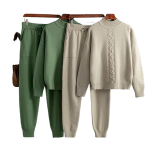 Conjunto de Dos Piezas de Suéter Casual de Punto con Cuello Alto y Antiarrugas para Mujer, Moda de Lujo Otoño Invierno - Product Image 1
