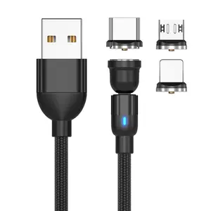 ใหม่ 540 องศาหมุน 5A Super Quick Chargeแม่เหล็กสายไฟ USB 3 In 1 สาย USB สําหรับ Iphone สายชาร์จ