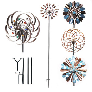 Spinner à vent en métal lumière solaire 360 degrés rotatif grand étanche extérieur en métal artisanat jardin cour décor piquet - Product Image 1