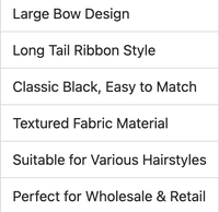 Grande pince à cheveux en tissu 17x24cm avec long ruban noir, accessoires pour cheveux pour filles et femmes