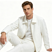 Blouson Homme en Lin et Coton Style Luxe Doublure Rayée Contrastante Respirant Coupe-Vent Léger Fermeture Éclair pour l'Automne