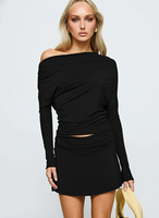 Ensemble deux pièces pour femme, haut épaules dénudées et mini-jupe moulante, tenue de club sexy, personnalisable OEM