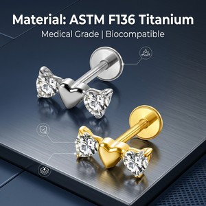 Orecchini Pendenti Personalizzati in Zircone G23 Ipoallergenico, Orecchini in Titanio F136 per Cartilagine, Gioielli per Piercing Labret, Matrimonio - Product Image 3