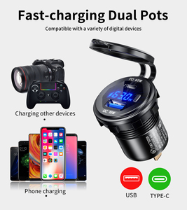 Kewig tùy chỉnh công suất cao đầu ra 12V/24V 18W QC3.0 USB + 45W PD USB-C Nhôm Xe sạc Ổ cắm với LED Vôn kế - Product Image 3