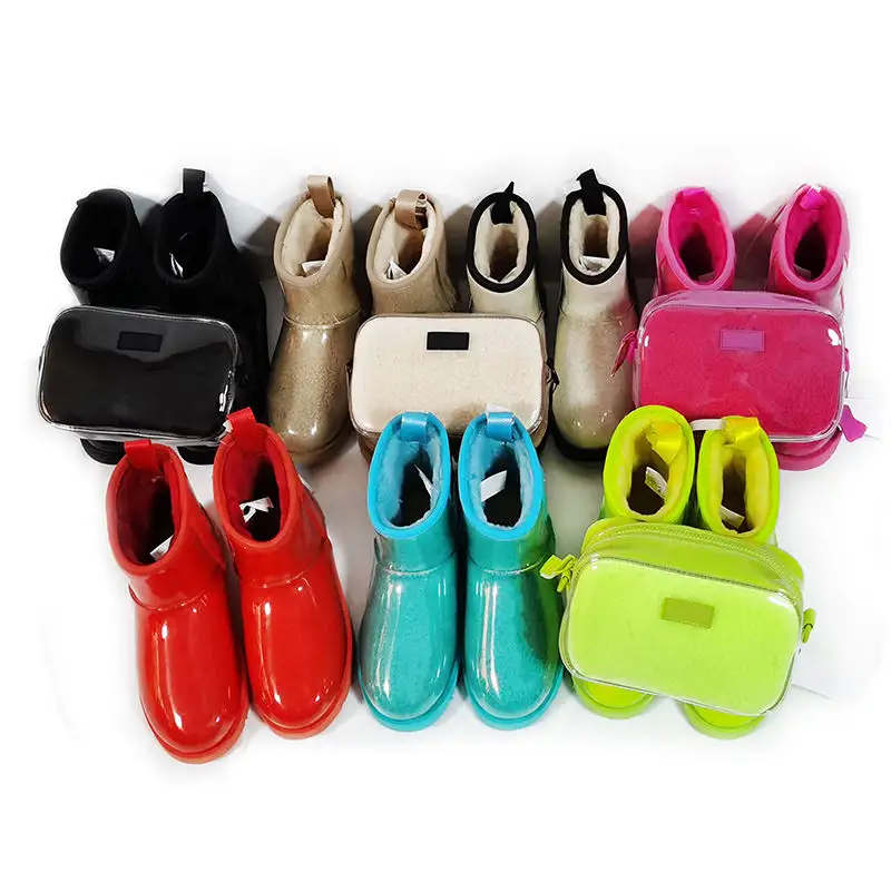 fashion snow boots warm rain boots flat casual boots hotsale shoes matched with bags with real fur lining
