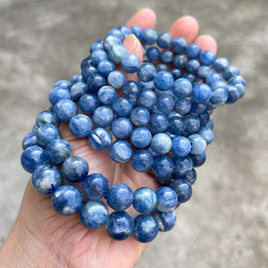 천연 보석 블루 <span class=keywords><strong>Kyanite</strong></span> 아름 다운 라운드 구슬 영기 치유 탄성 팔찌 여성을위한 패션 보석 - Product Image 6