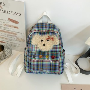 Nouveau Sac à Dos Grande Capacité Tendance Style Japonais Ins Niche Rétro à Carreaux Motif <span class=keywords><strong>Chien</strong></span> Mignon Décontracté en Polyester - Product Image 4