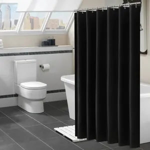 现代黑色浴帘防水面料纯色浴帘浴室浴缸大宽浴罩带钩