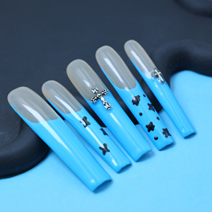 Uñas postizas de ataúd cuadradas largas de cobertura completa al por mayor, uñas acrílicas de lujo con pegamento, puntas francesas 3D de mariposa, uñas postizas de alta calidad para dedos. - Product Image 2