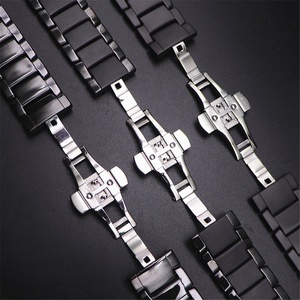 Correa de reloj de cerámica de 22mm y 24mm para <span class=keywords><strong>Armani</strong></span> AR1451 AR1452 AR1400 AR1410, pulsera de muñeca con hebilla de mariposa de extremo curvo mate para hombre - Product Image 5