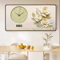 Lukisan Porselen Kristal Bunga Beige Mewah Terbaru 2026 dengan Jam Jarum Kalender, Dekorasi Rumah Floral untuk Ruang Tamu