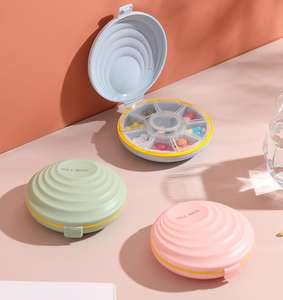 Круглая форма, портативная пластиковая коробка для лекарств, дорожная коробка с 7 отделениями, небольшая коробка для хранения таблеток, органайзер для еженедельных контейнеров - Product Image 3