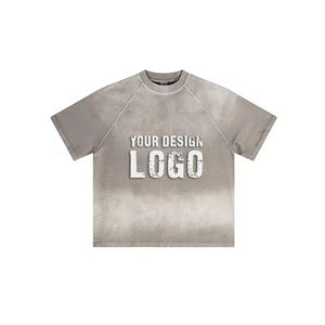 T-shirt pour homme en coton délavé à dégradé de couleurs, logo personnalisé, coupe ample, décontracté, épaules tombantes, surdimensionné - Product Image 4