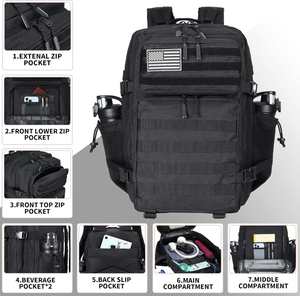 Mochila Táctica de Lona de 45L, Estilo MOLLE, Impermeable, para Campismo, Senderismo, Entrenamiento, Color Negro - Product Image 5